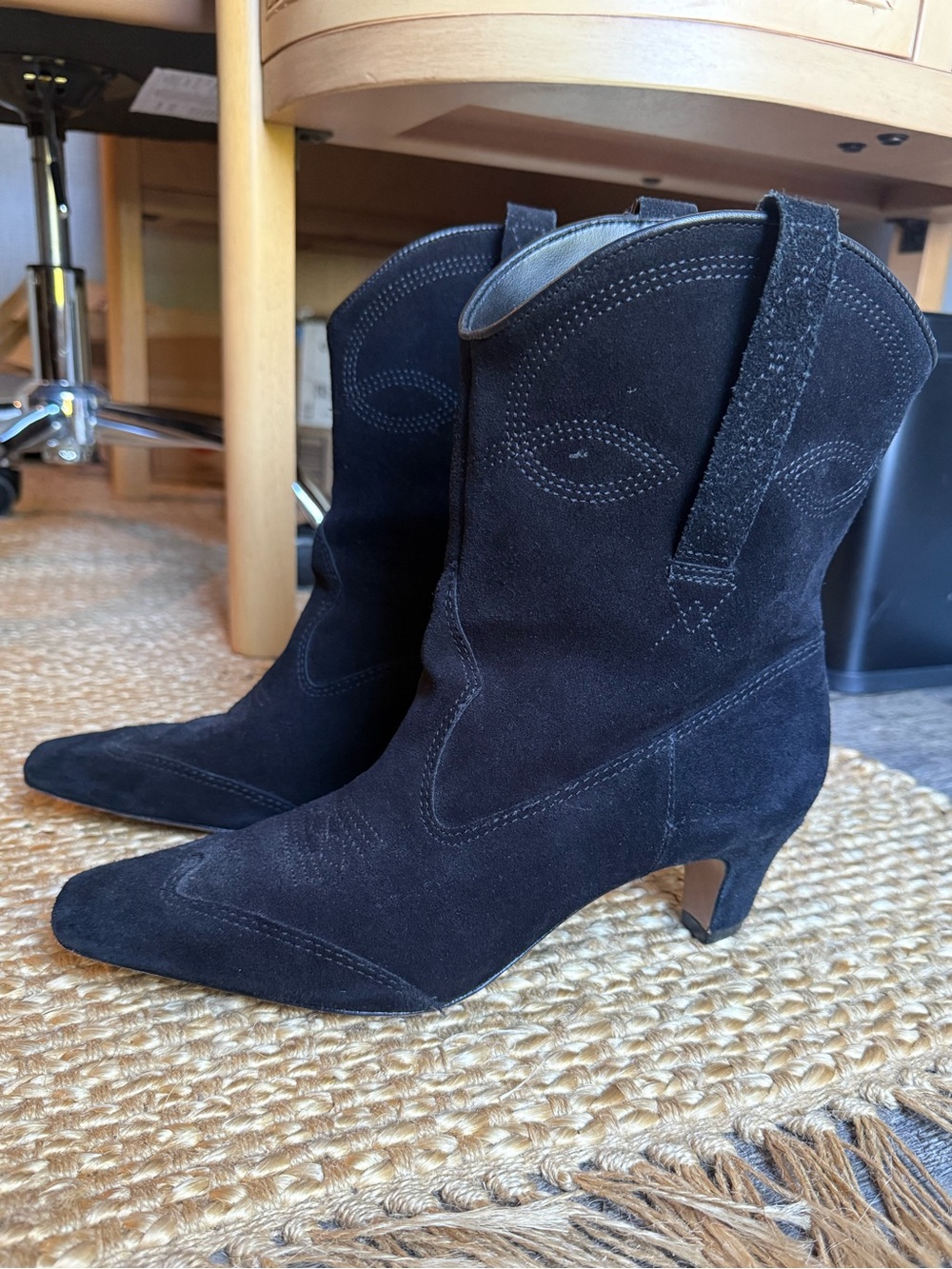 SCHUTZ Black Suede Pointed-Toe Western Mid-Calf Boots